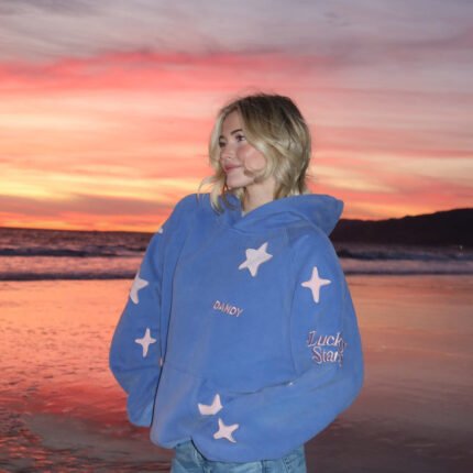 Lucky Stars Oversized Lux Hoodie in Vintage Washed Blue