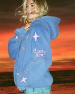 Lucky Stars Oversized Lux Hoodie in Vintage Washed Blue