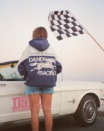Racing Heart Oversized Lux Hoodie in Blue