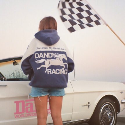 Racing Heart Oversized Lux Hoodie in Blue