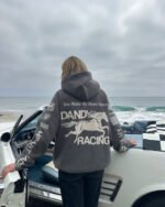 Racing Heart Oversized Lux Hoodie in Dark Gray