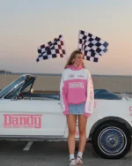 Racing Heart Oversized Lux Hoodie in Pink