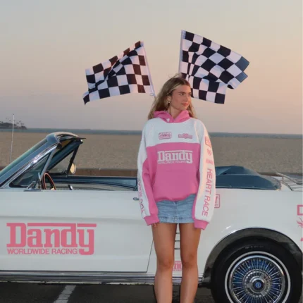 Racing Heart Oversized Lux Hoodie in Pink