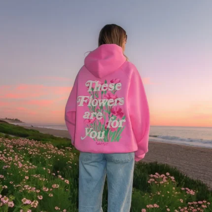 These Flowers Oversized Lux Hoodie in Pink